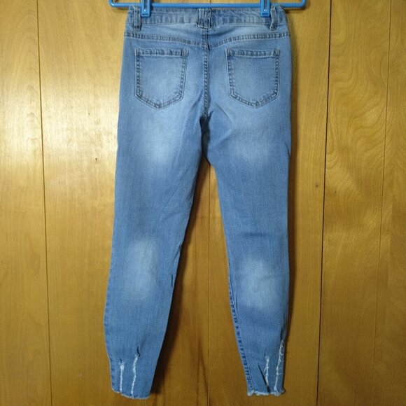 Blue Spice Juniors Size 3 Distressed Skinny Jeans Raw Hem Stretch Casual Denim - Picture 4 of 5
